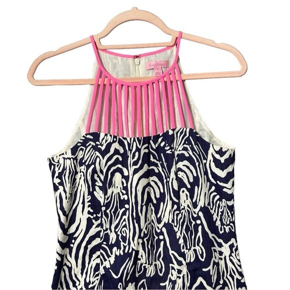 Lilly Pulitzer Strappy Shift Bright Navy Entourage Zebra Print Shift Dress Sz 6 - Picture 4 of 13